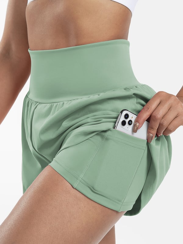 Dora - Dames sportshort met hoge taille en binnenbroek met zak