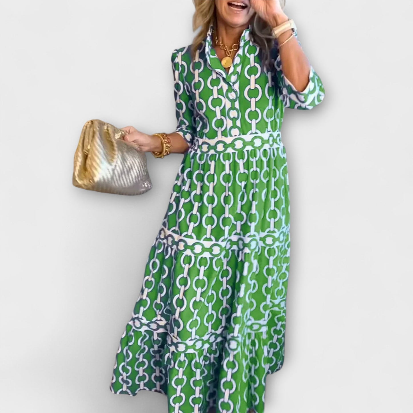 Susanna - Maxi damesjurk met grafische print en kraag