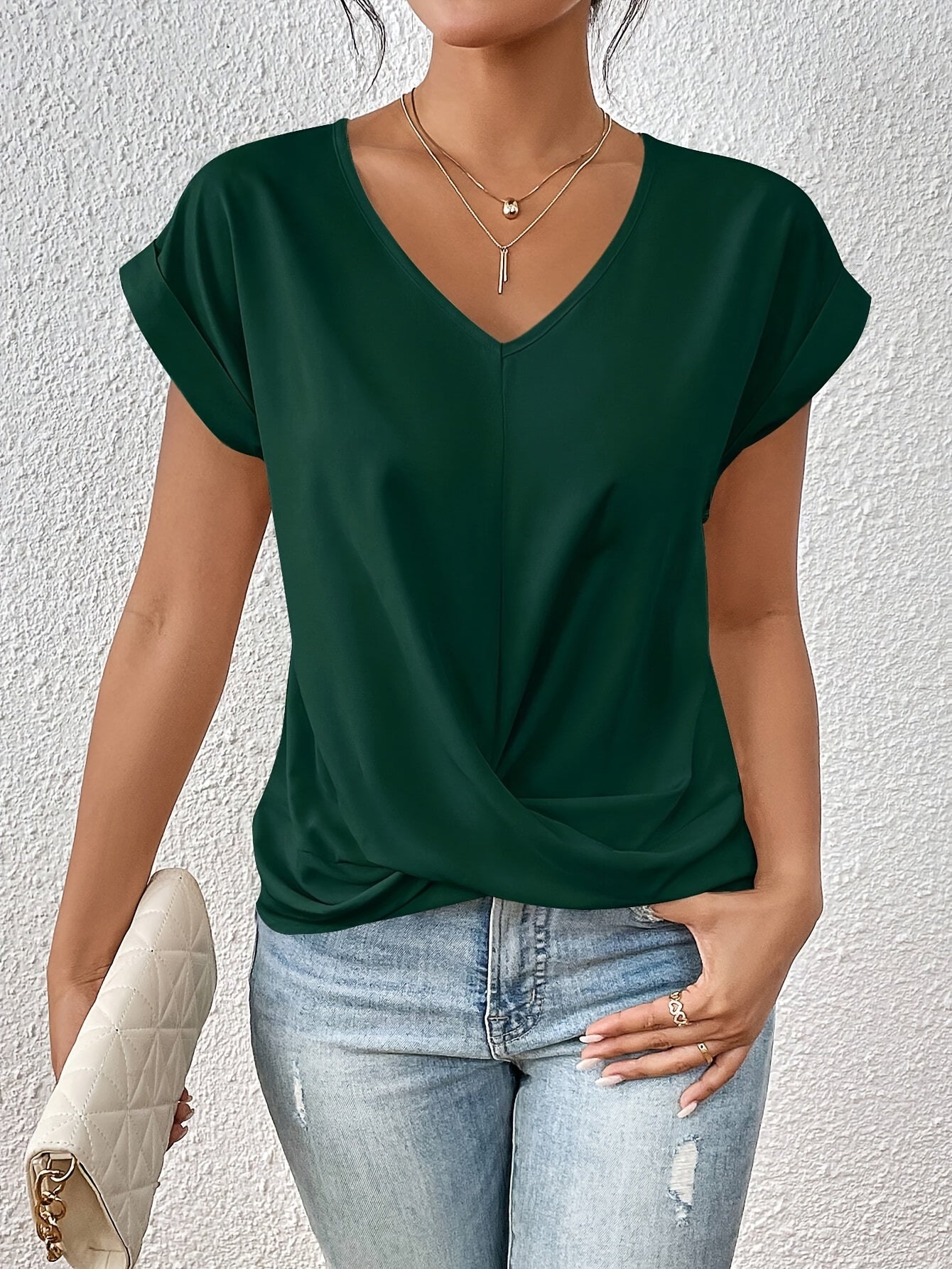 Tatiana - Dames top met v-hals en gedrapeerde twist