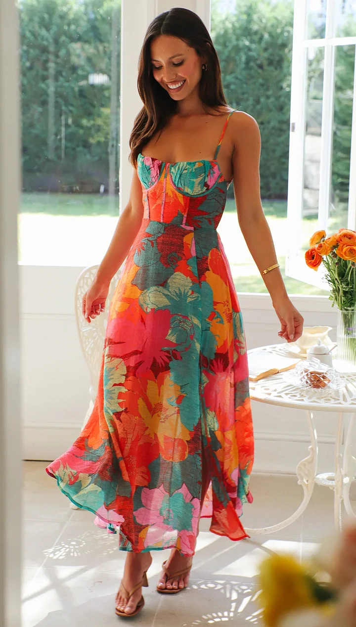 Jeanne - Zomerse maxi jurk met spaghettibandjes voor dames