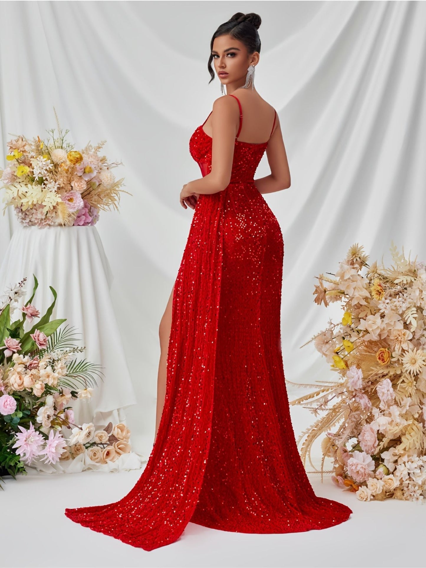 Keilani - Damescorset Maxi jurk met hoge split en glanzend detail