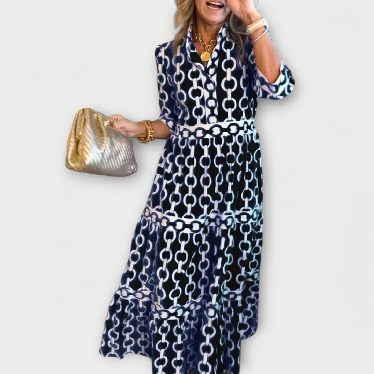 Susanna - Maxi damesjurk met grafische print en kraag