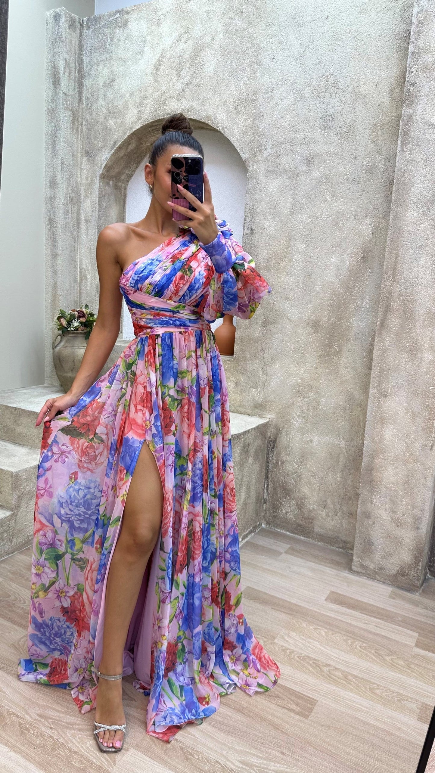 Sunny Elegance - One shoulder flower maxi zomerjurk