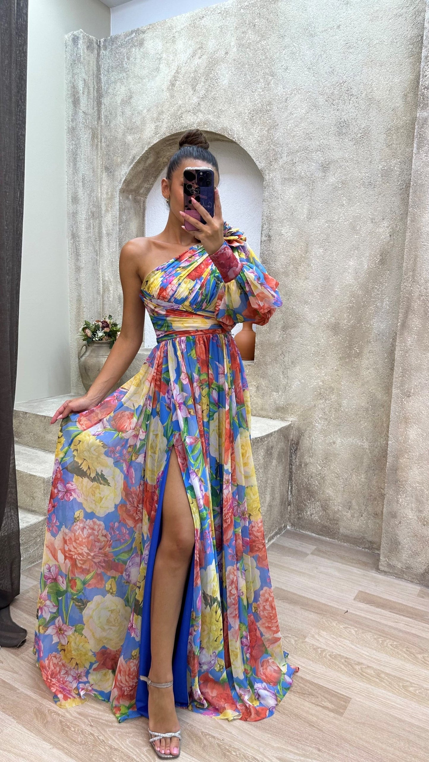 Sunny Elegance - One shoulder flower maxi zomerjurk