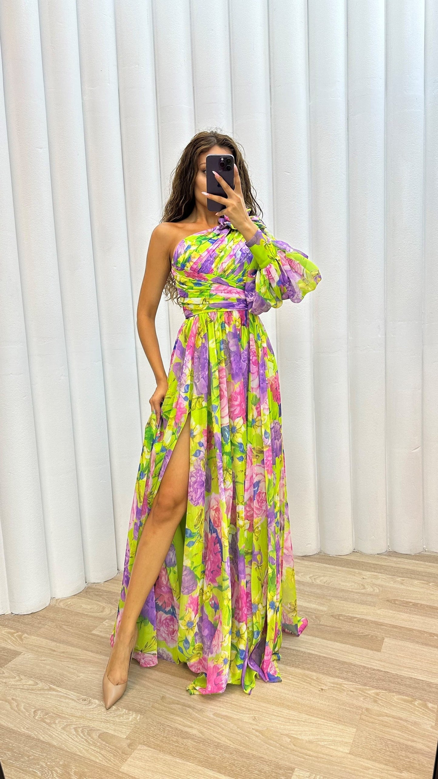 Sunny Elegance - One shoulder flower maxi zomerjurk
