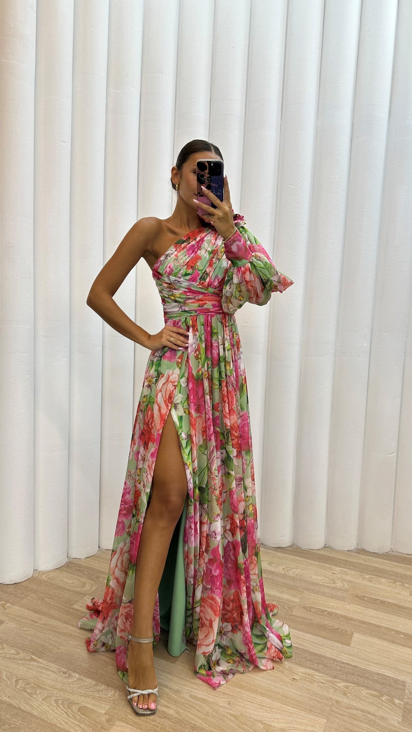 Sunny Elegance - One shoulder flower maxi zomerjurk