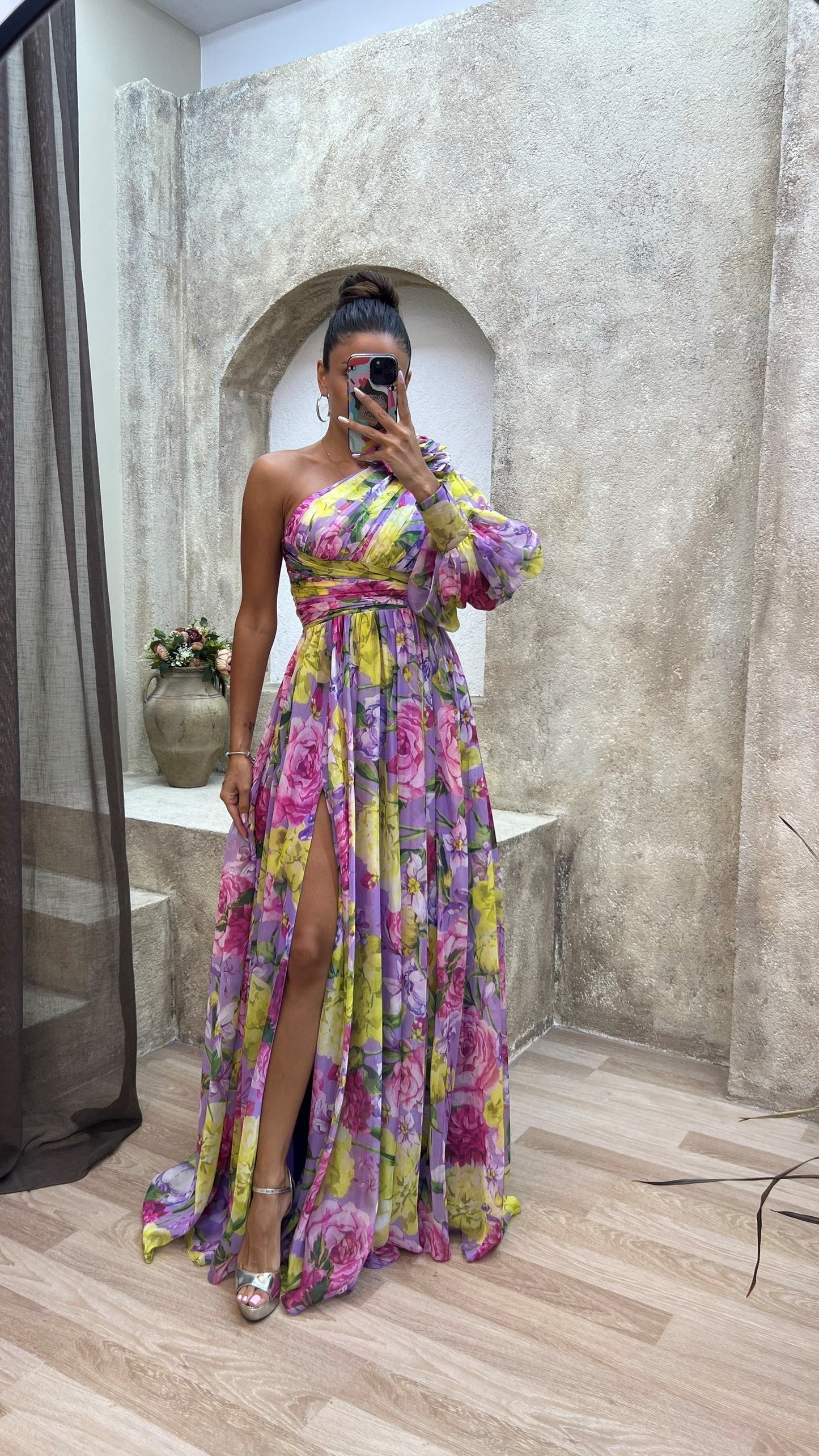 Sunny Elegance - One shoulder flower maxi zomerjurk