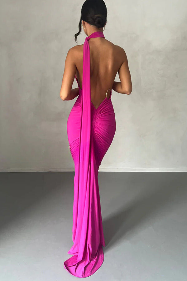 Marjorie | Dames serenity rugloze maxi jurk