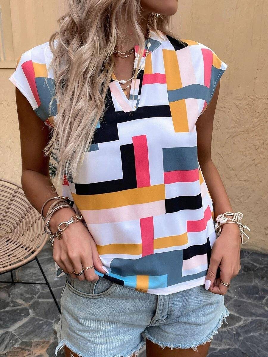Candela - Dames top met geometrisch patroon en losse pasvorm