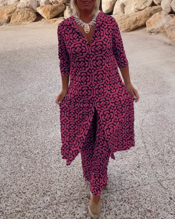 Euphrasia - Jurk-met-broek set met v-hals voor dames