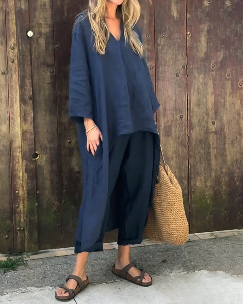Ylva - Dames co-ord set met losvallende top en rechte broek