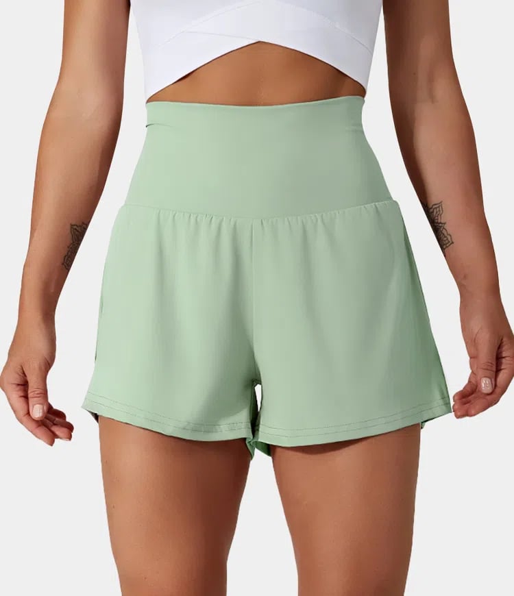 Dora - Dames sportshort met hoge taille en binnenbroek met zak