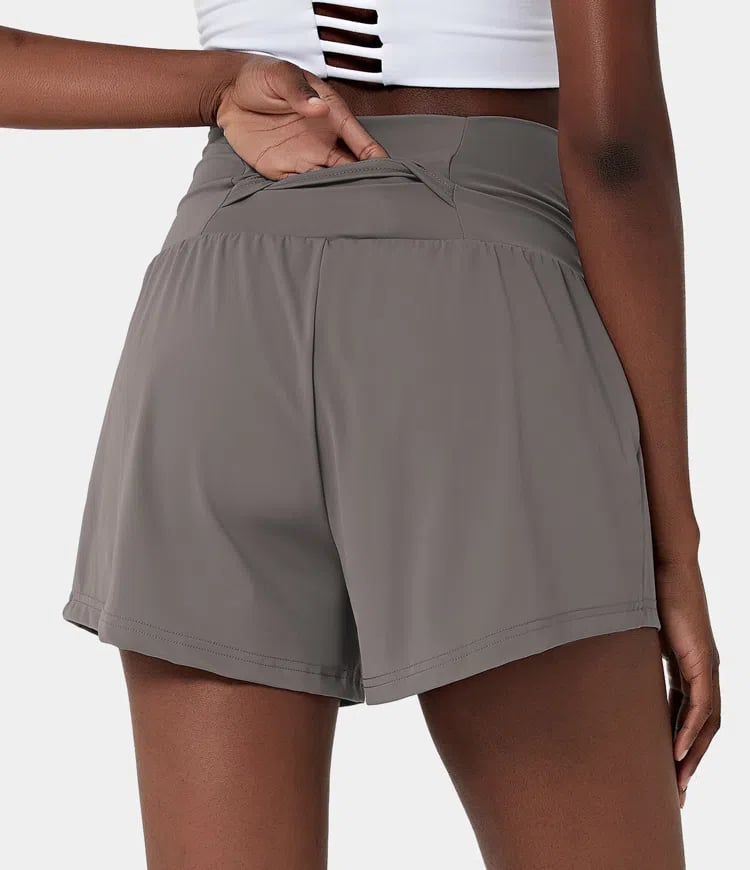 Dora - Dames sportshort met hoge taille en binnenbroek met zak