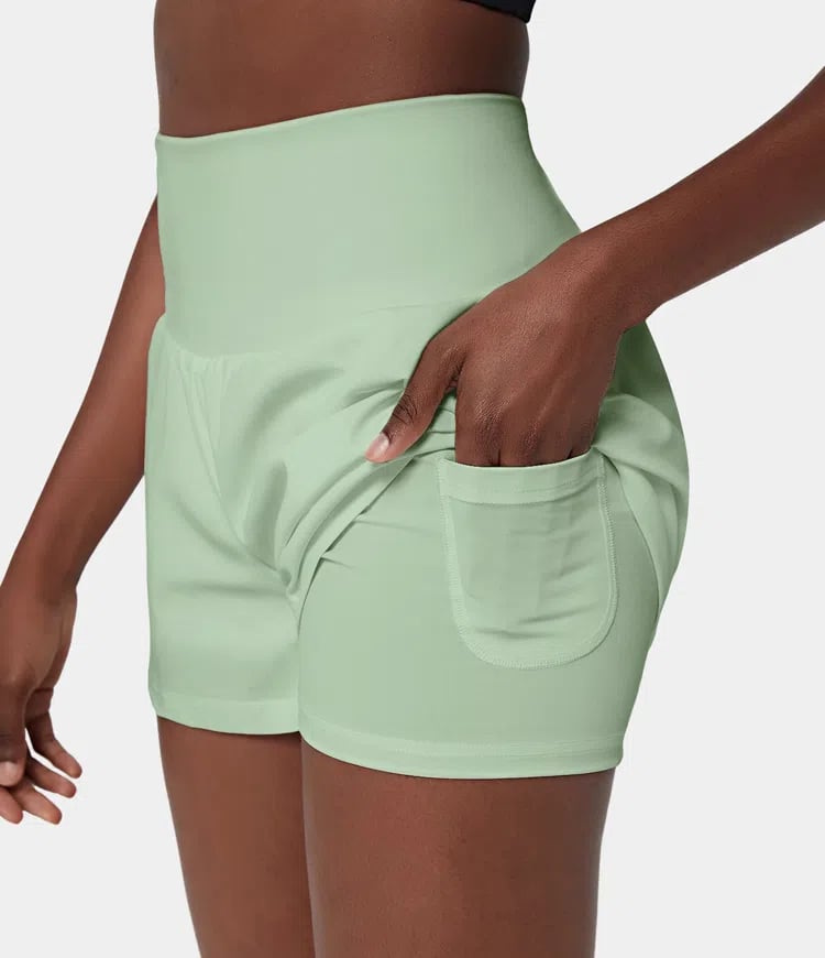 Dora - Dames sportshort met hoge taille en binnenbroek met zak