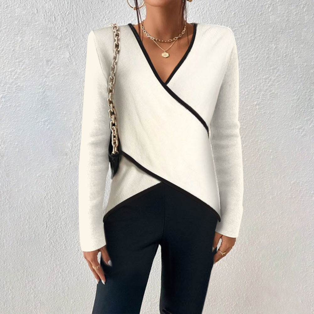 Blanche - Asymmetrische dames top met contrastbiezen