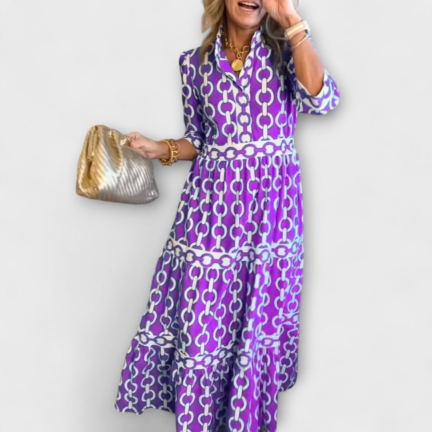 Susanna - Maxi damesjurk met grafische print en kraag