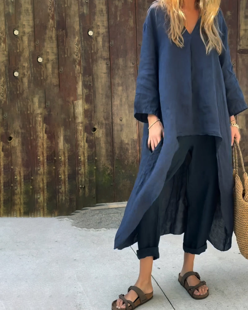 Ylva - Dames co-ord set met losvallende top en rechte broek