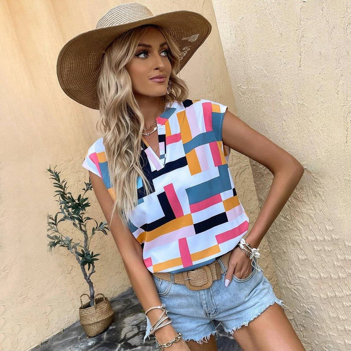 Candela - Dames top met geometrisch patroon en losse pasvorm