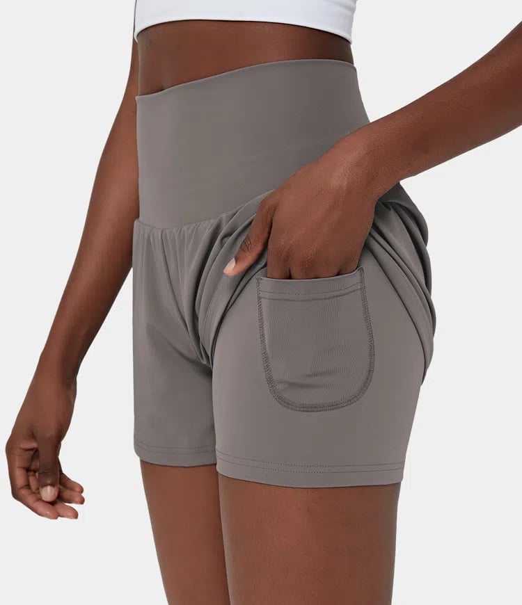 Dora - Dames sportshort met hoge taille en binnenbroek met zak