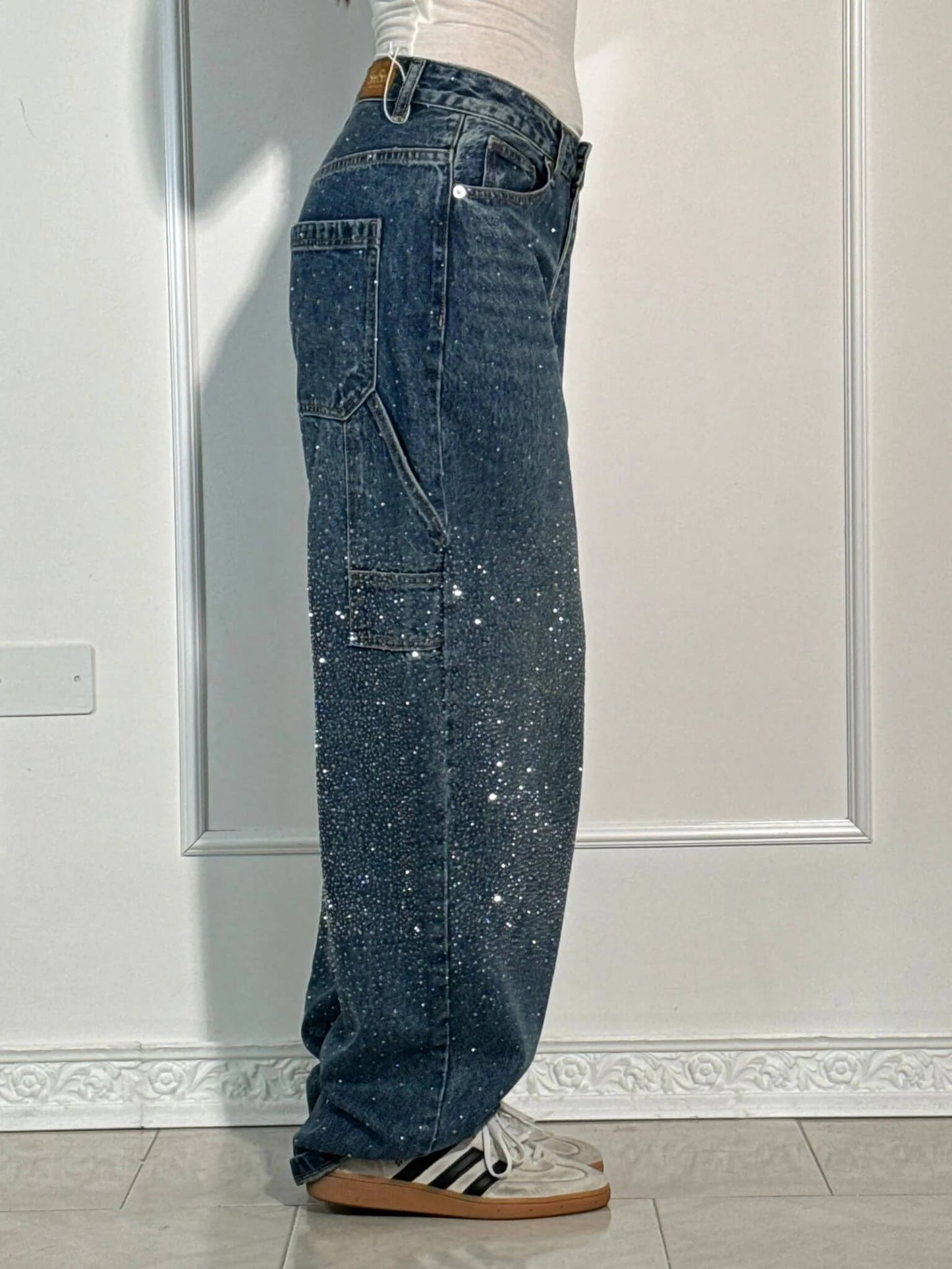 Thessa - Glanzende wide-leg damesjeans met relaxte fit