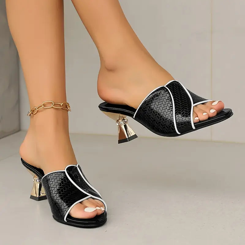 Nadja - Open muiltjes met metallic blokhak voor dames