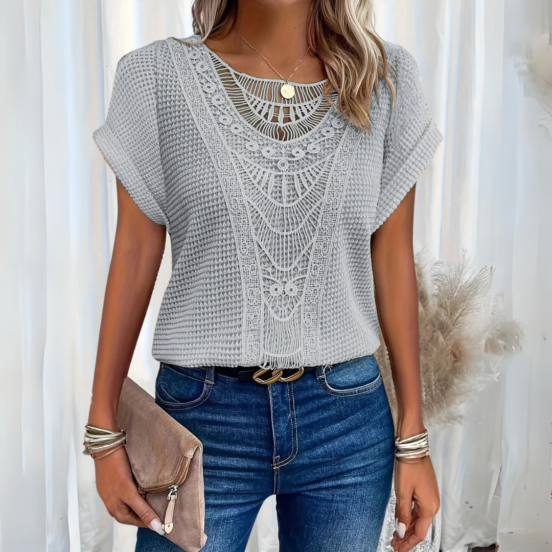 Diamante – Gehaakte top met korte mouw en boho-patroon voor dames