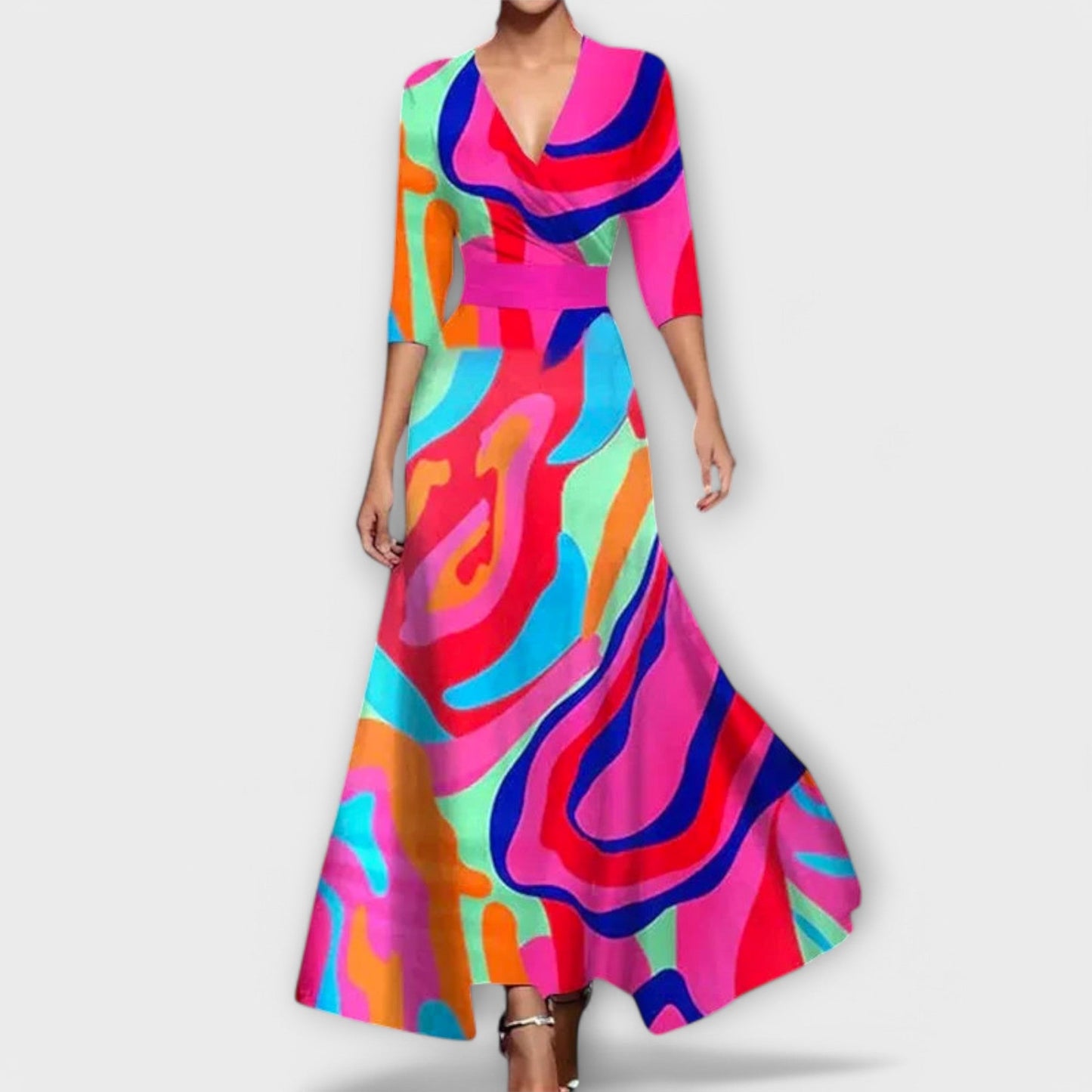 Lorenza - Maxi damesjurk met overslag en 3/4 mouwen
