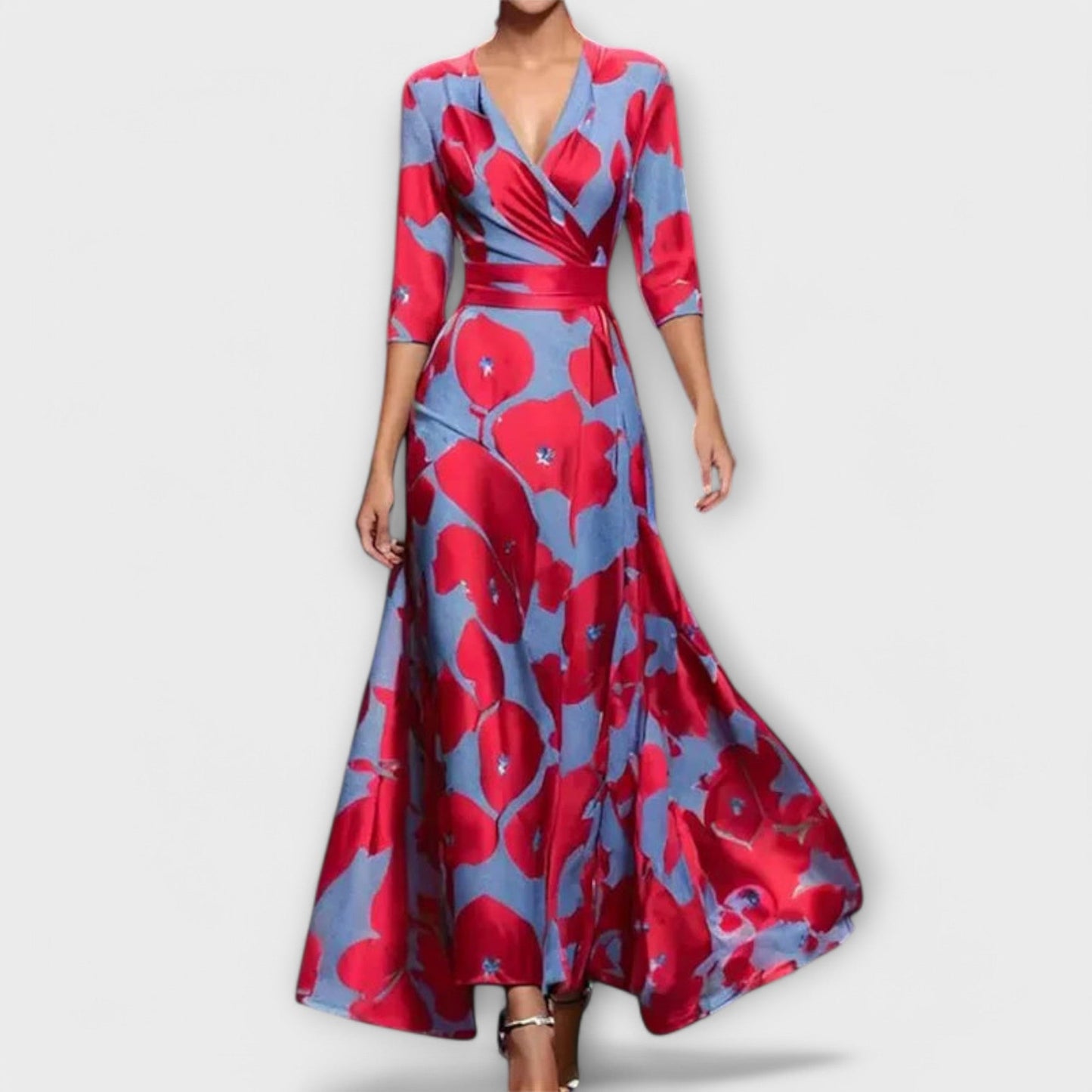Lorenza - Maxi damesjurk met overslag en 3/4 mouwen
