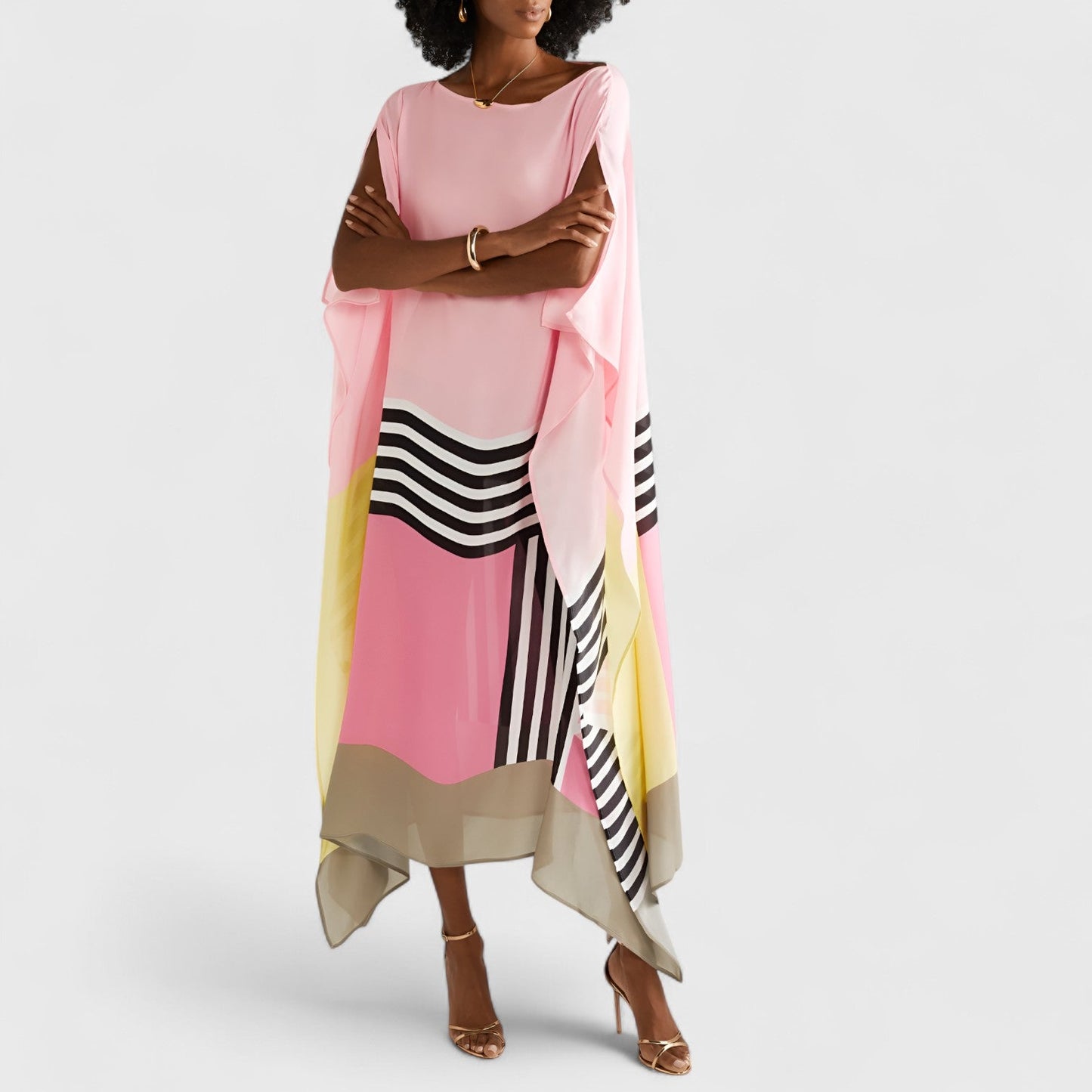 Ralina - Vloeiende damesjurk met asymmetrische zoom en kaftan-snit