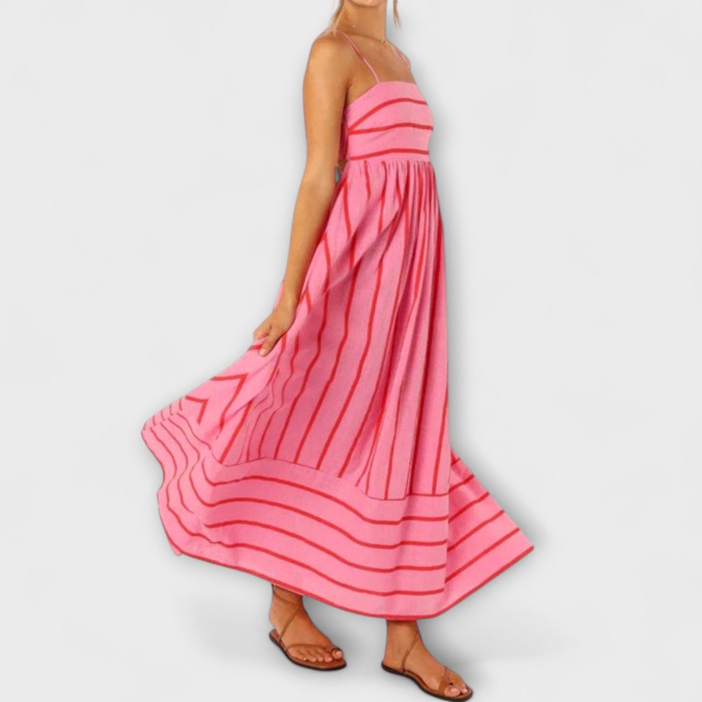 Tamaris - Strapless maxi jurk met plooivalling en fijne schouderbandjes