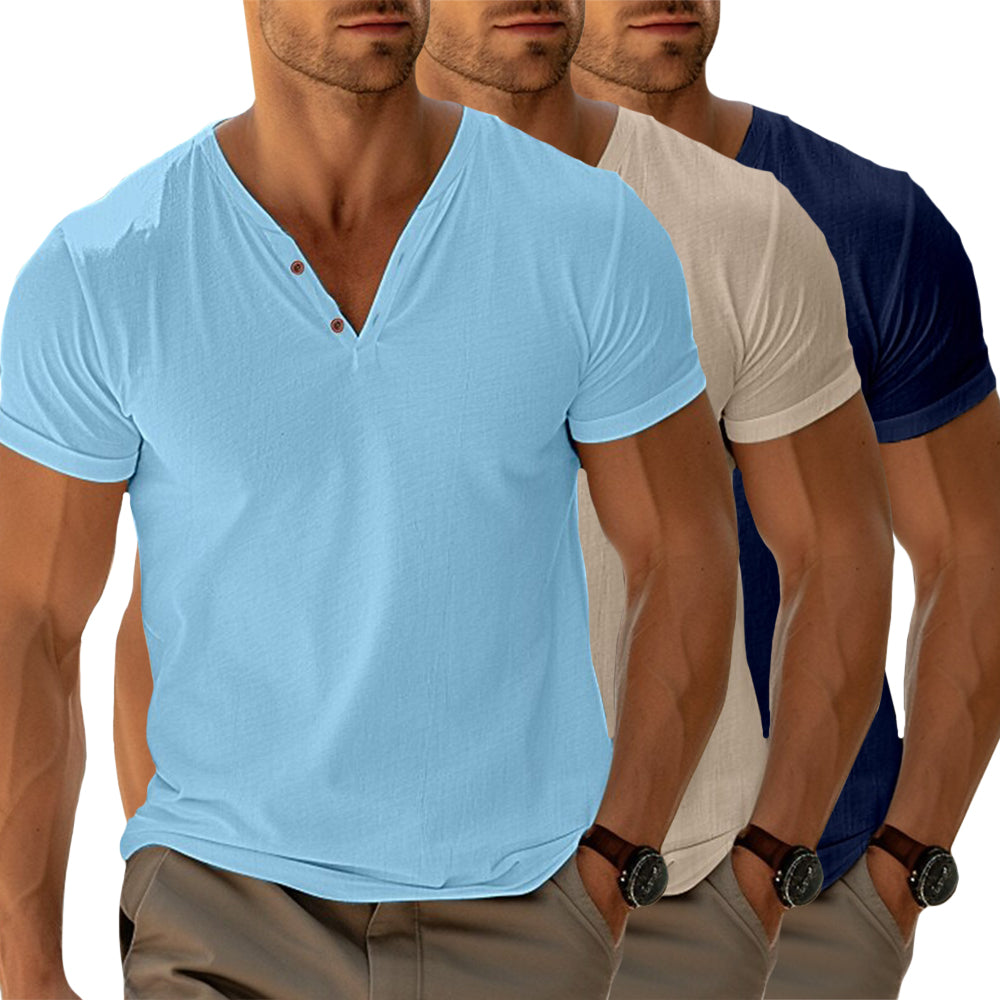 Amaury - Heren t-shirt met v-hals en knoopdetail