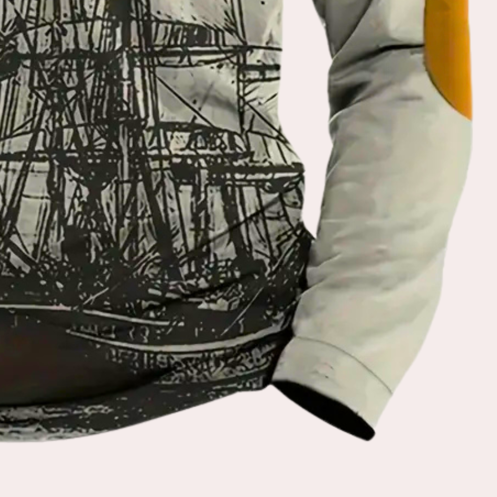 Cato - Bedrukte sweatshirt met halve rits voor heren