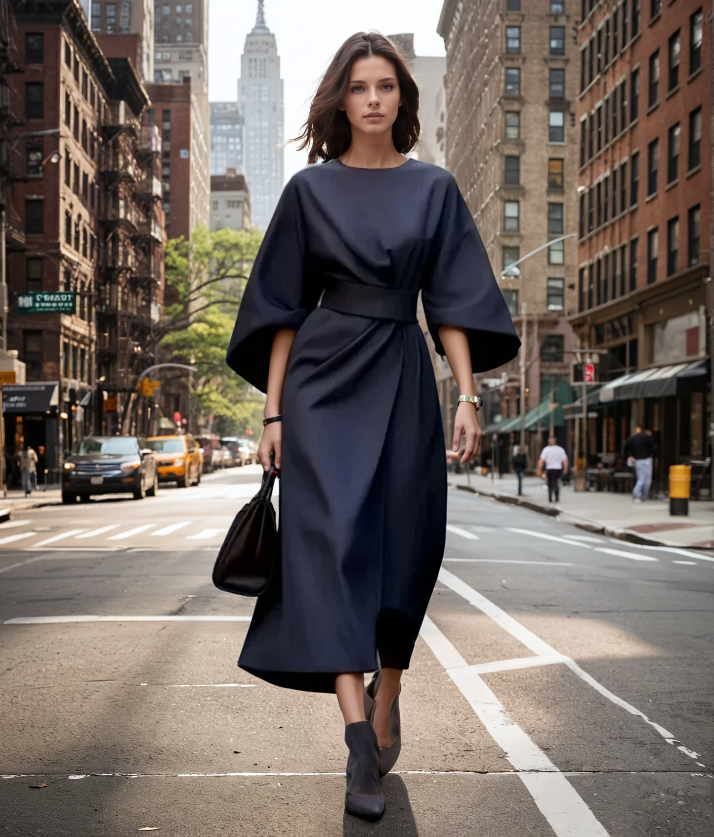 Selva | Elegante jurk met lantaarnmouwen en ceintuur
