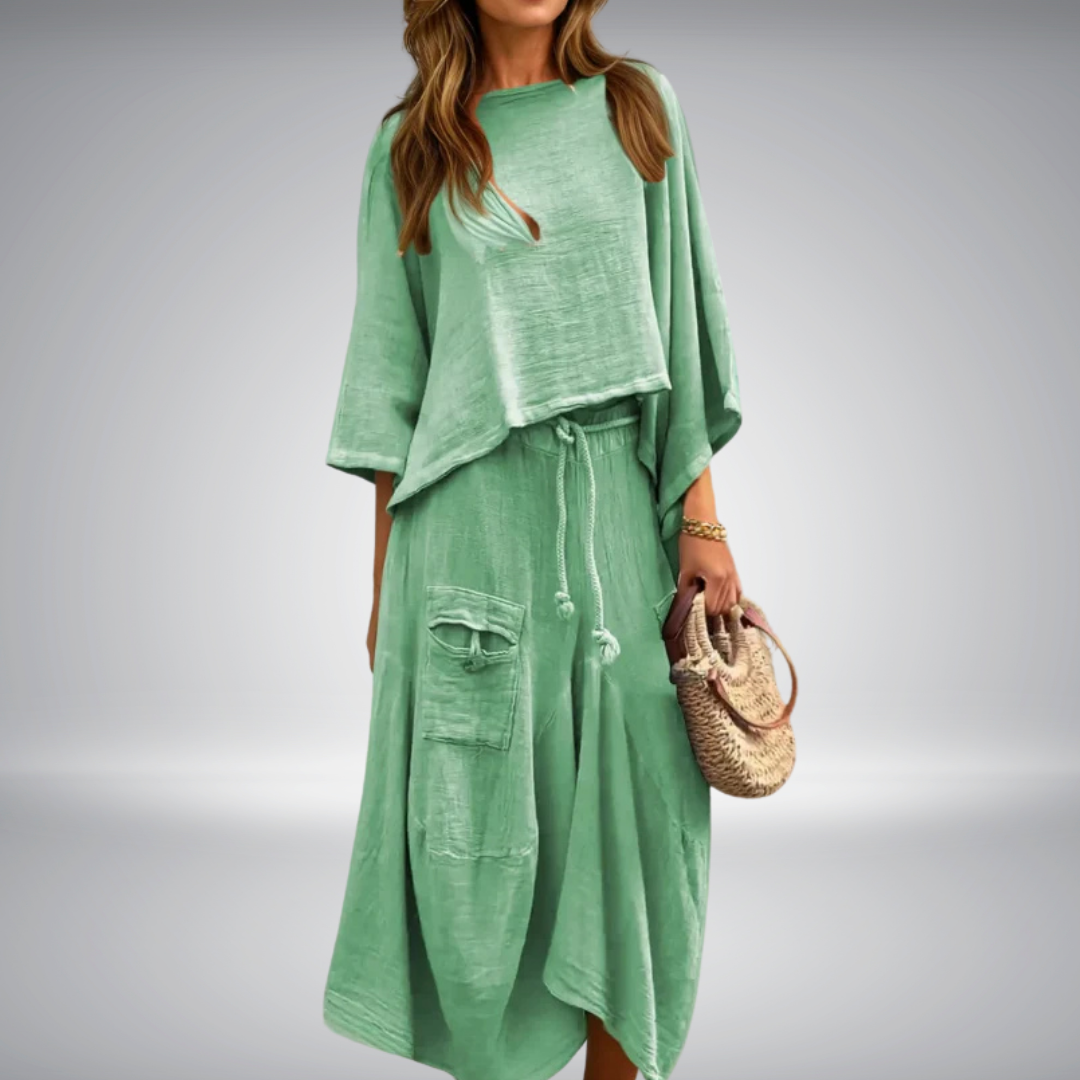 Mira – Casual Dames Top met Ronde Hals & Loszittende Rok (2-delig Pak)