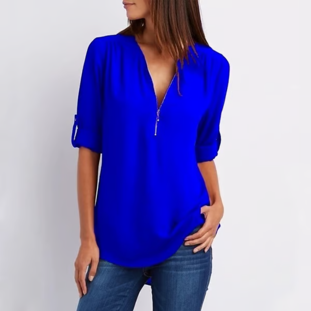 EllaMode – Losse Blouse met 3/4 Mouwen en Rits in Grote Maten