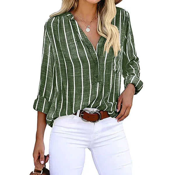 Sitara - Losvallende dames blouse met v-hals en knoopsluiting