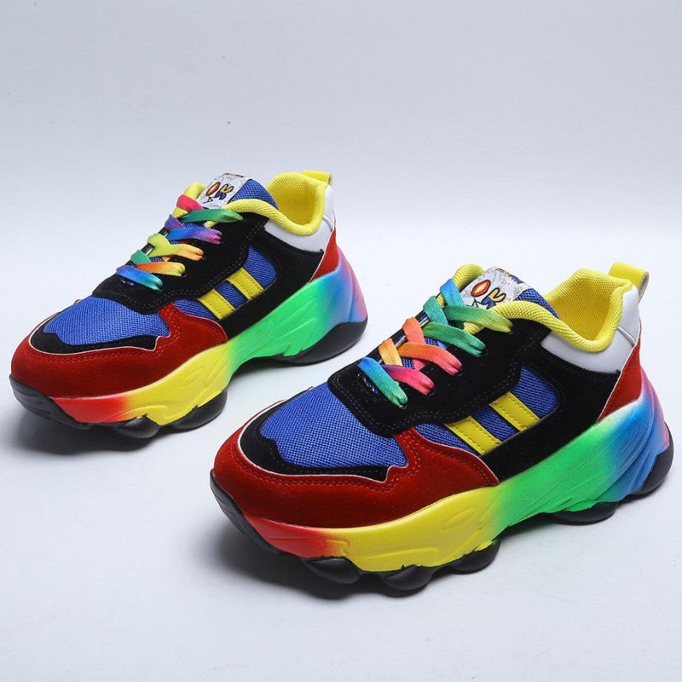 Rufina - Dames sneaker met regenboogzool en colorblock design
