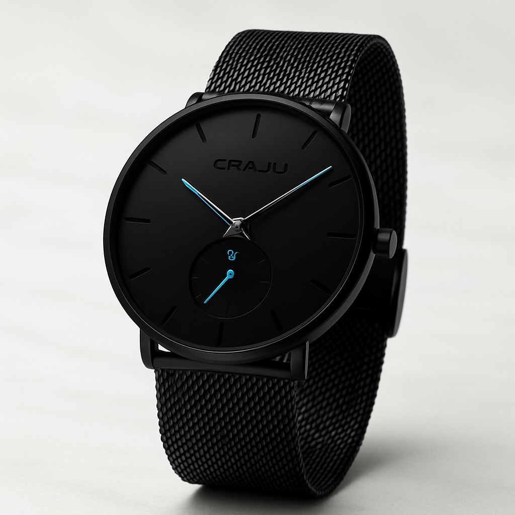 Luxe All Black steel blue horloge analoog strak modern minimalistisch