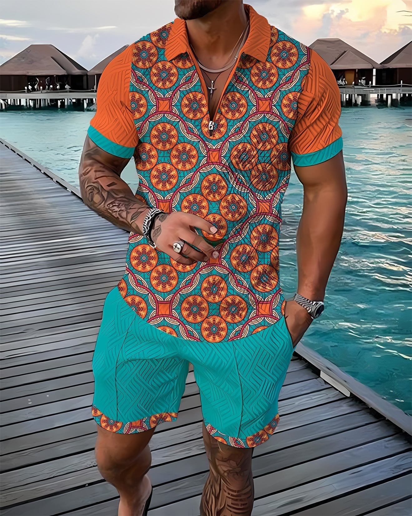 Laurence - Heren set met etnisch geïnspireerde print en zomerse kleuren