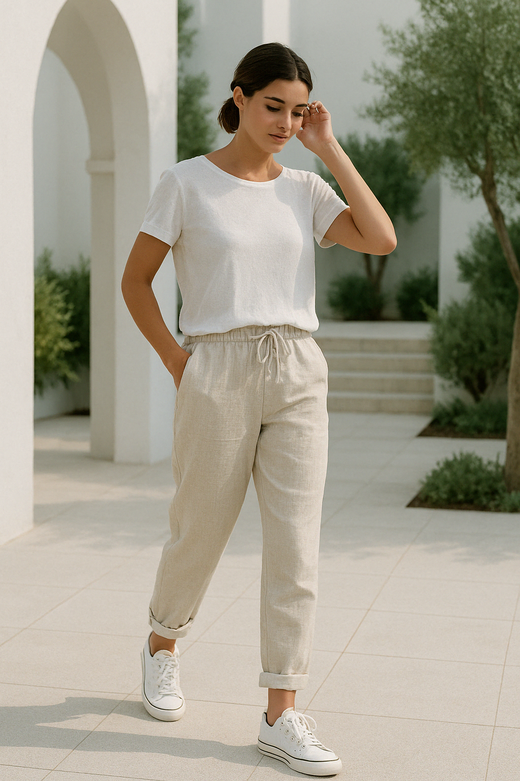 Farida | Linnen broek dames beige zwart groen wit blauw