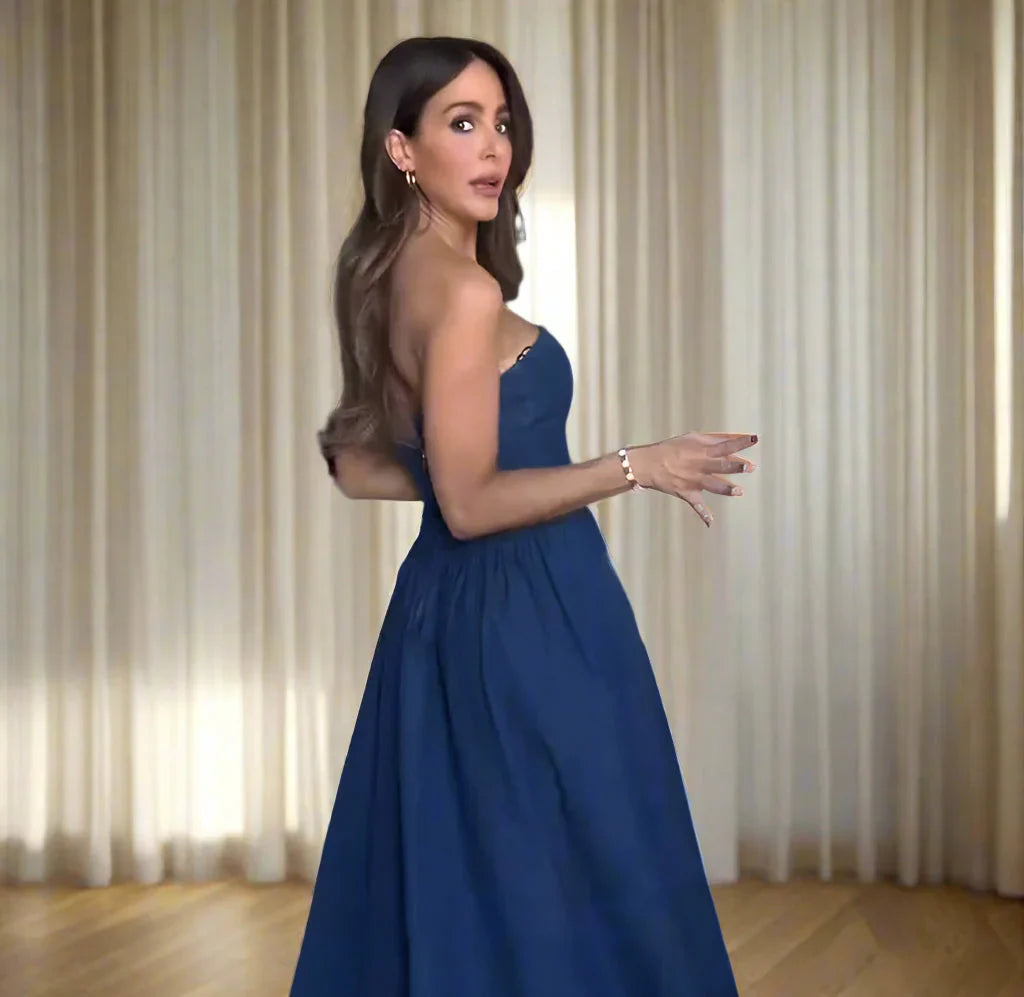 Canola - Dames strapless maxi jurk met gevormd lijfje en uitlopende rok