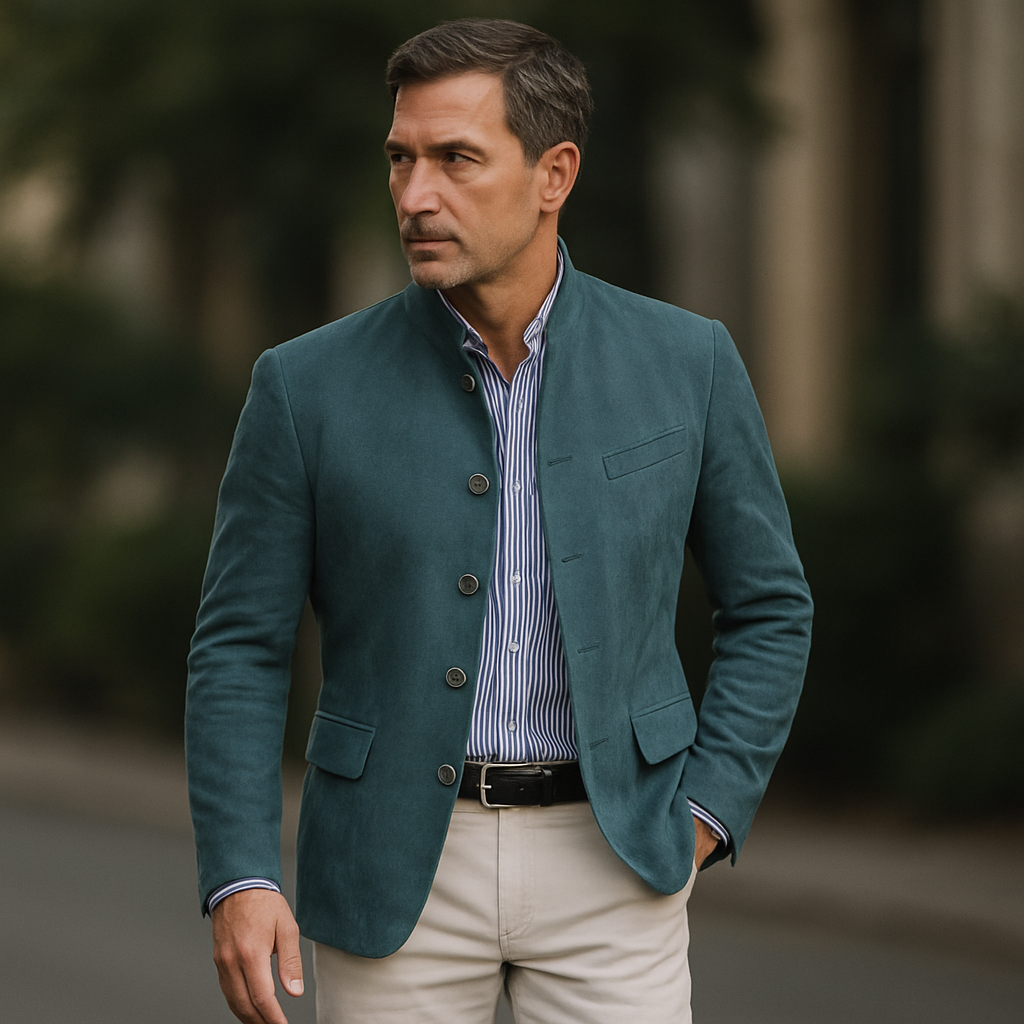 Gerhard - Heren colbert met opstaande kraag en knoopsluiting