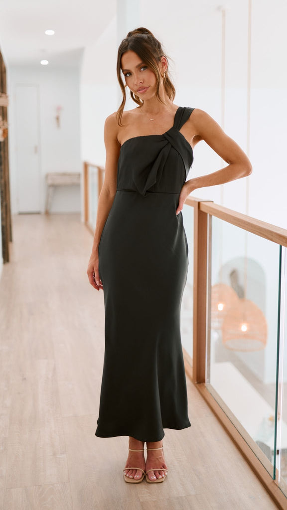 Lumen - Asymmetrische maxi damesjurk met strik op één schouder