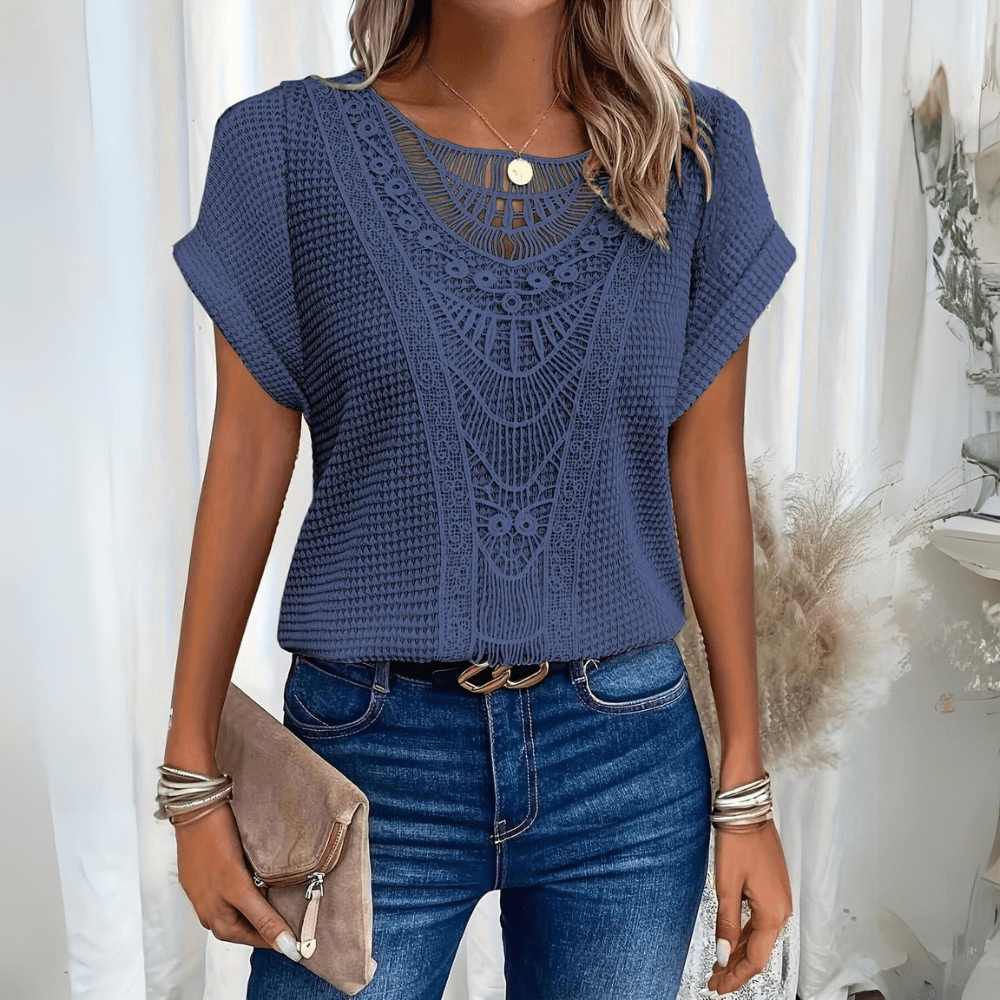 Diamante – Gehaakte top met korte mouw en boho-patroon voor dames