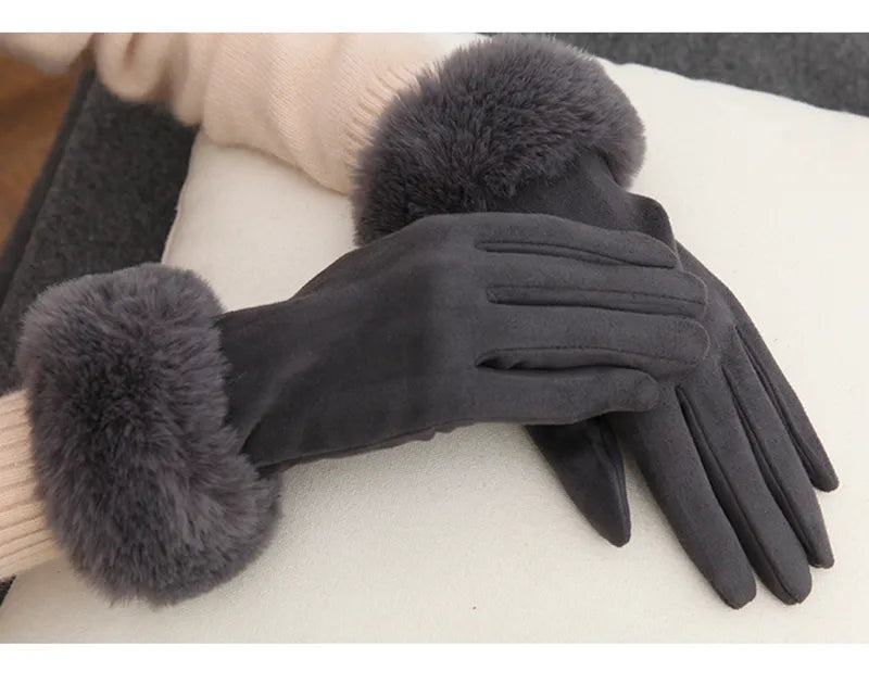 Cherry - Pluche gevoerde suède handschoenen voor dames