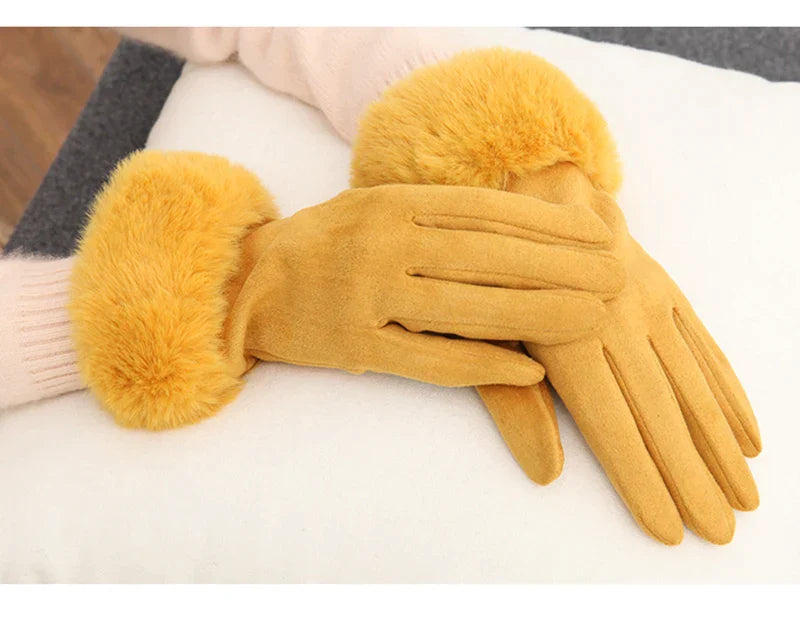 Cherry - Pluche gevoerde suède handschoenen voor dames