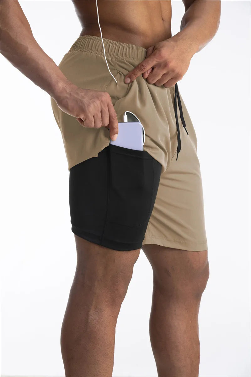 Giovanni - Sportshort voor heren met geïntegreerde legging en zijvak