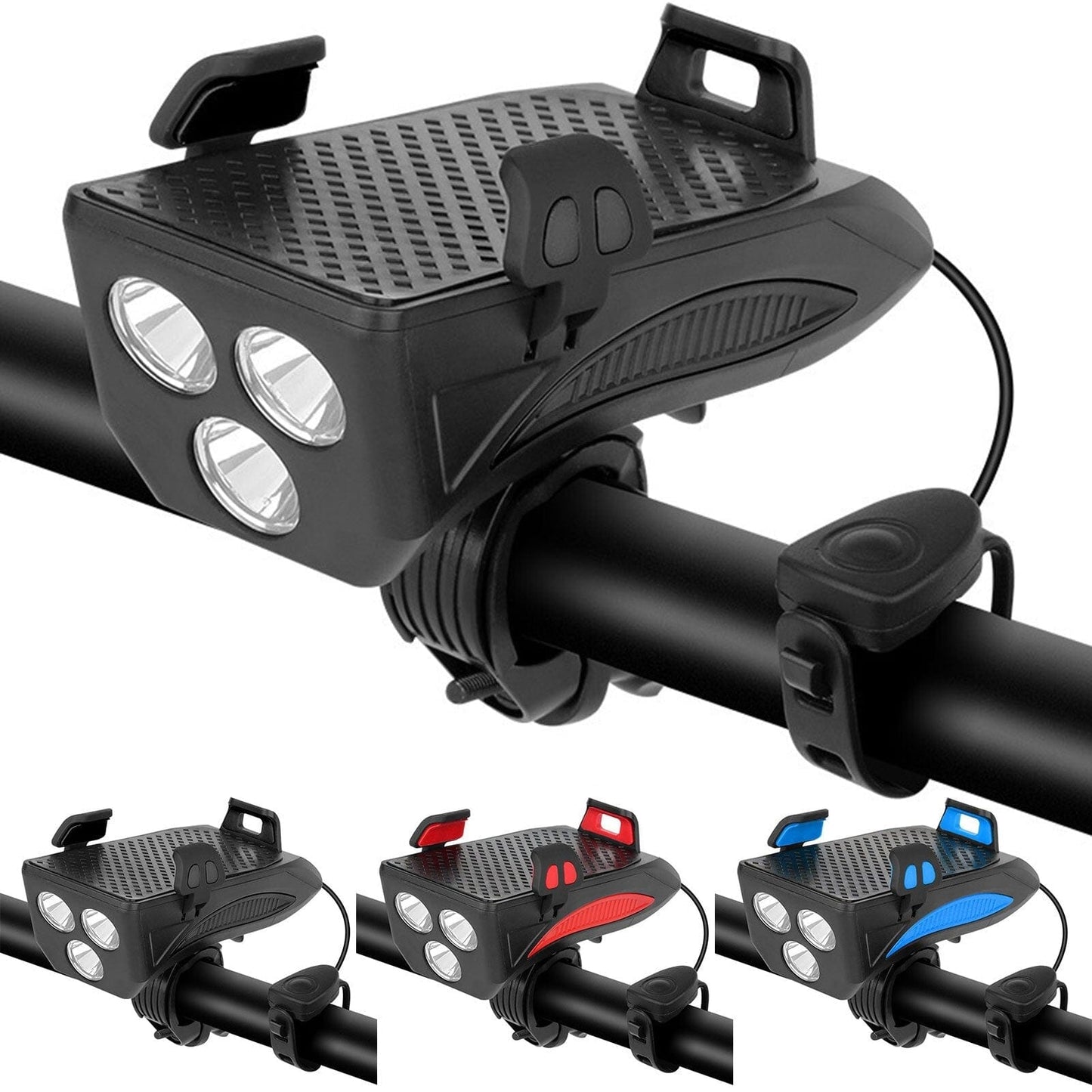 Innovatieve 4-1 fietslamp | powerbank | telefoonhouder - claxon