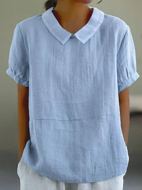 Celandine - Dames blouse met korte mouwen en ronde kraag