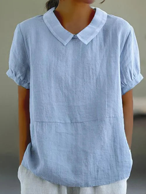 Marie – Dames blouse met ronde kraag en korte mouwen